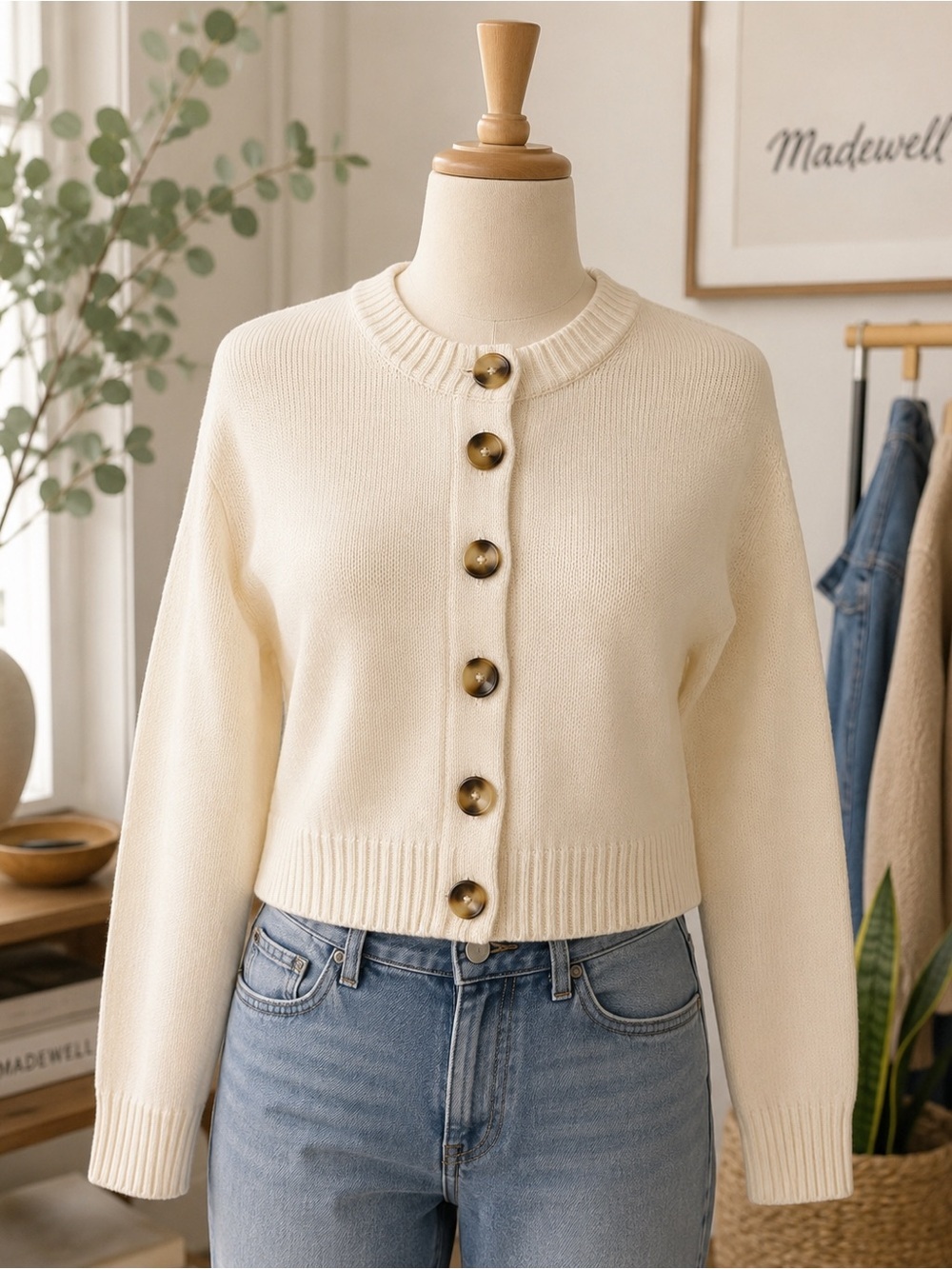 Madewell Well 100% Cotton Cream Button Front Cardigan Sweater XS Cropped
